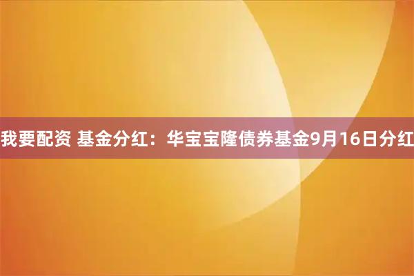 我要配资 基金分红：华宝宝隆债券基金9月16日分红